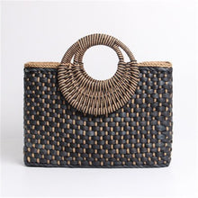 Load image into Gallery viewer, Black color Hand Woven Bag Butterfly buckle Straw Bags