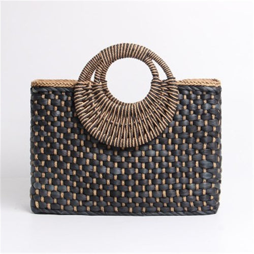Black color Hand Woven Bag Butterfly buckle Straw Bags