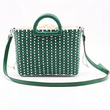 Load image into Gallery viewer, Hand-woven straw bag green white color