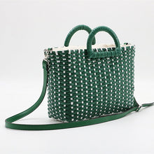 Load image into Gallery viewer, Hand-woven straw bag green white color