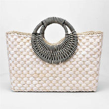 Load image into Gallery viewer, Black color Hand Woven Bag Butterfly buckle Straw Bags