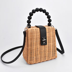 Bead hand-woven straw bag
