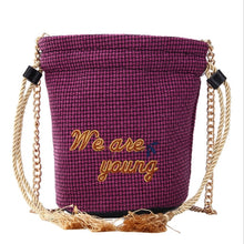 Load image into Gallery viewer, Embroidered Tasseled Drawstring Bucket Bag