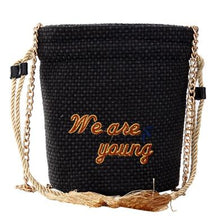 Load image into Gallery viewer, Embroidered Tasseled Drawstring Bucket Bag