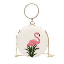 Load image into Gallery viewer, Embroidered Flamingo Round Handbag